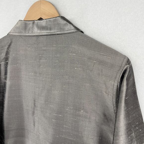 TRAVELSMITH Shirt Womens L Pure Silk Dupioni Button Up Long Sleeve Gray - Picture 7 of 14